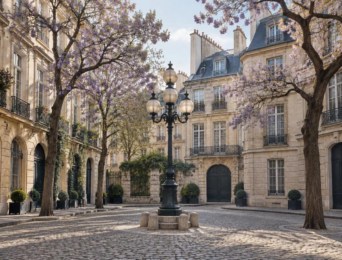 La place de Furstenberg et ses lanternes, à Saint-Germain-des-Prés, Paris 6e